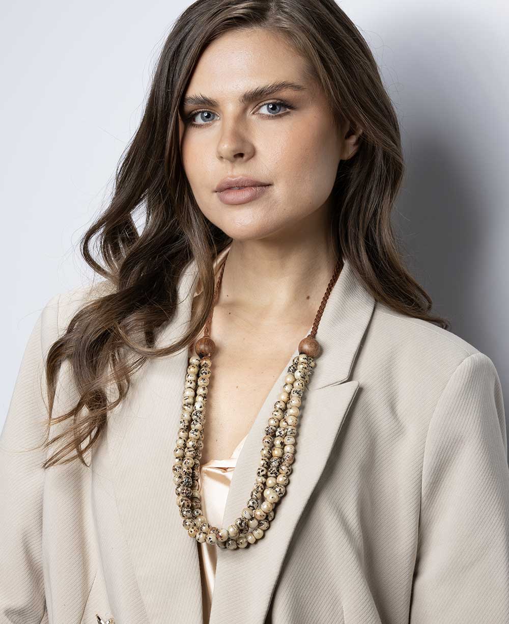 Layered rustic glass bead necklace in vibrant colors