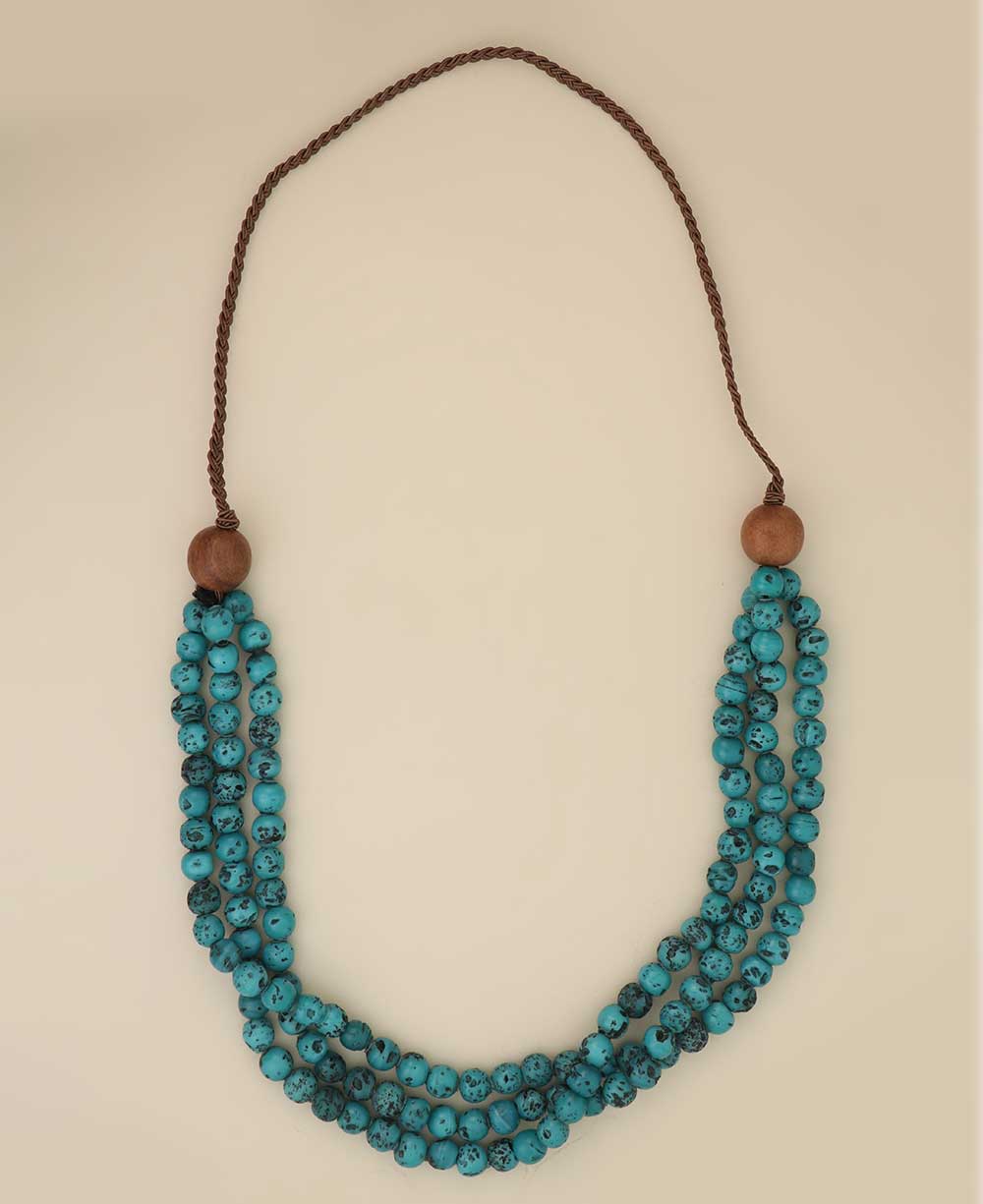Multi-Strand Antique-Finish Glass Bead Necklace with Braided Cord