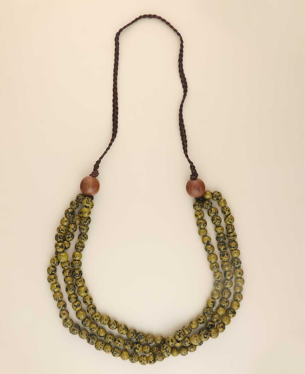 Earthy multi-strand glass and wood necklace