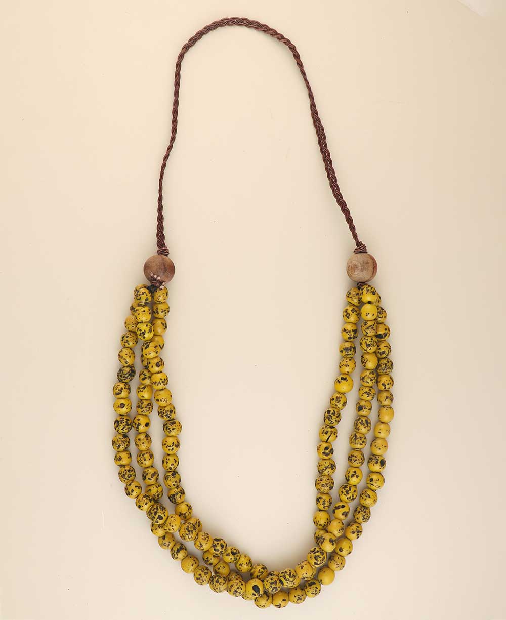 Multi-strand antique-finish glass bead necklace with braided cord