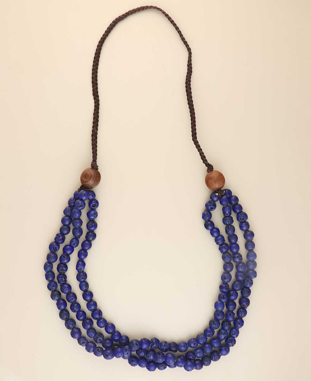 Earthy multi-strand glass and wood necklace