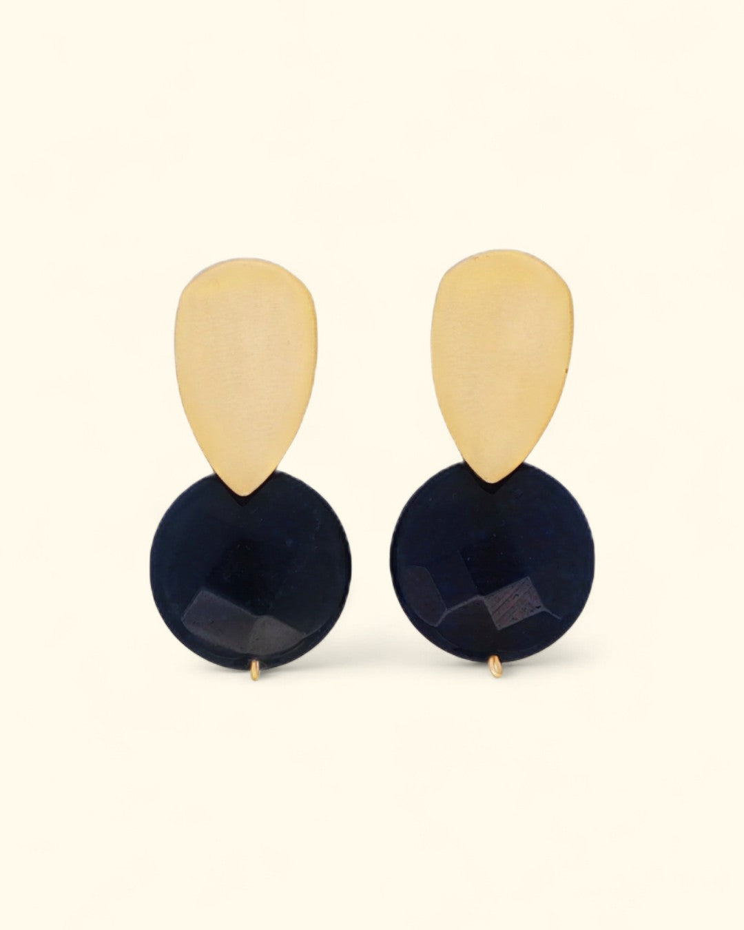 Blue agate and brushed gold drop earrings