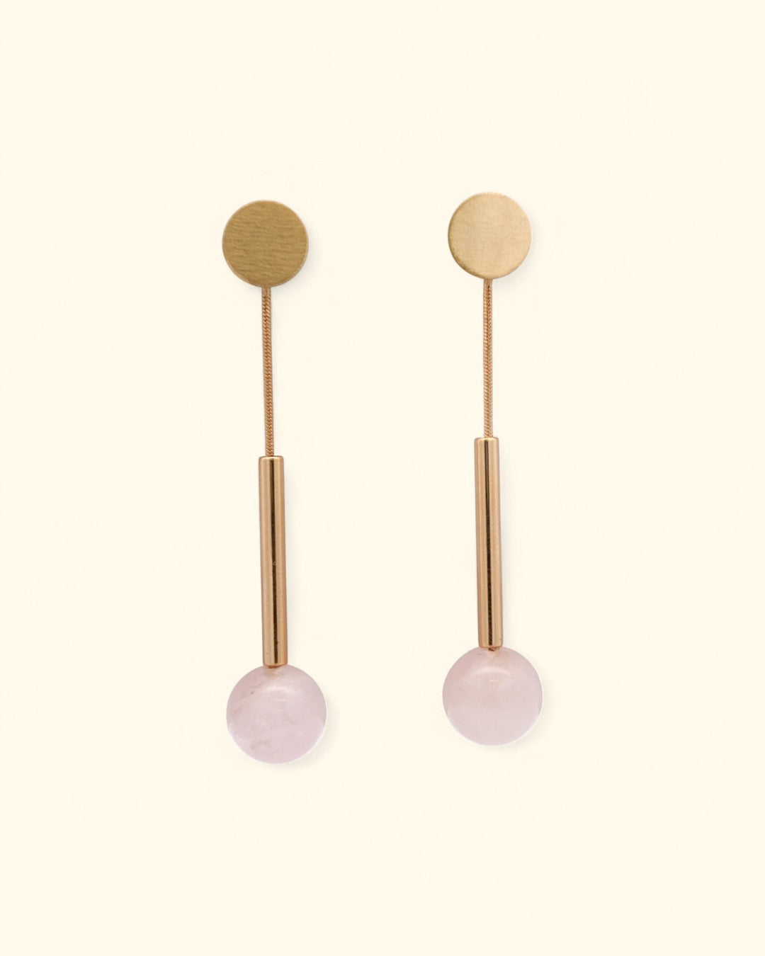 Rose quartz and brushed gold drop earrings