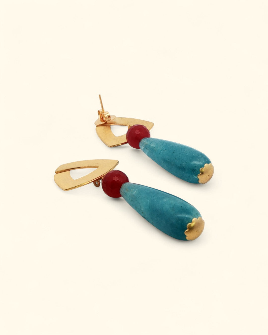 Sculptural Brazilian earrings with dyed jade