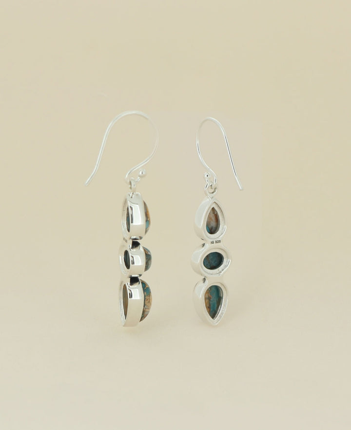 Triple Stone Turquoise Spiny Oyster Earrings
