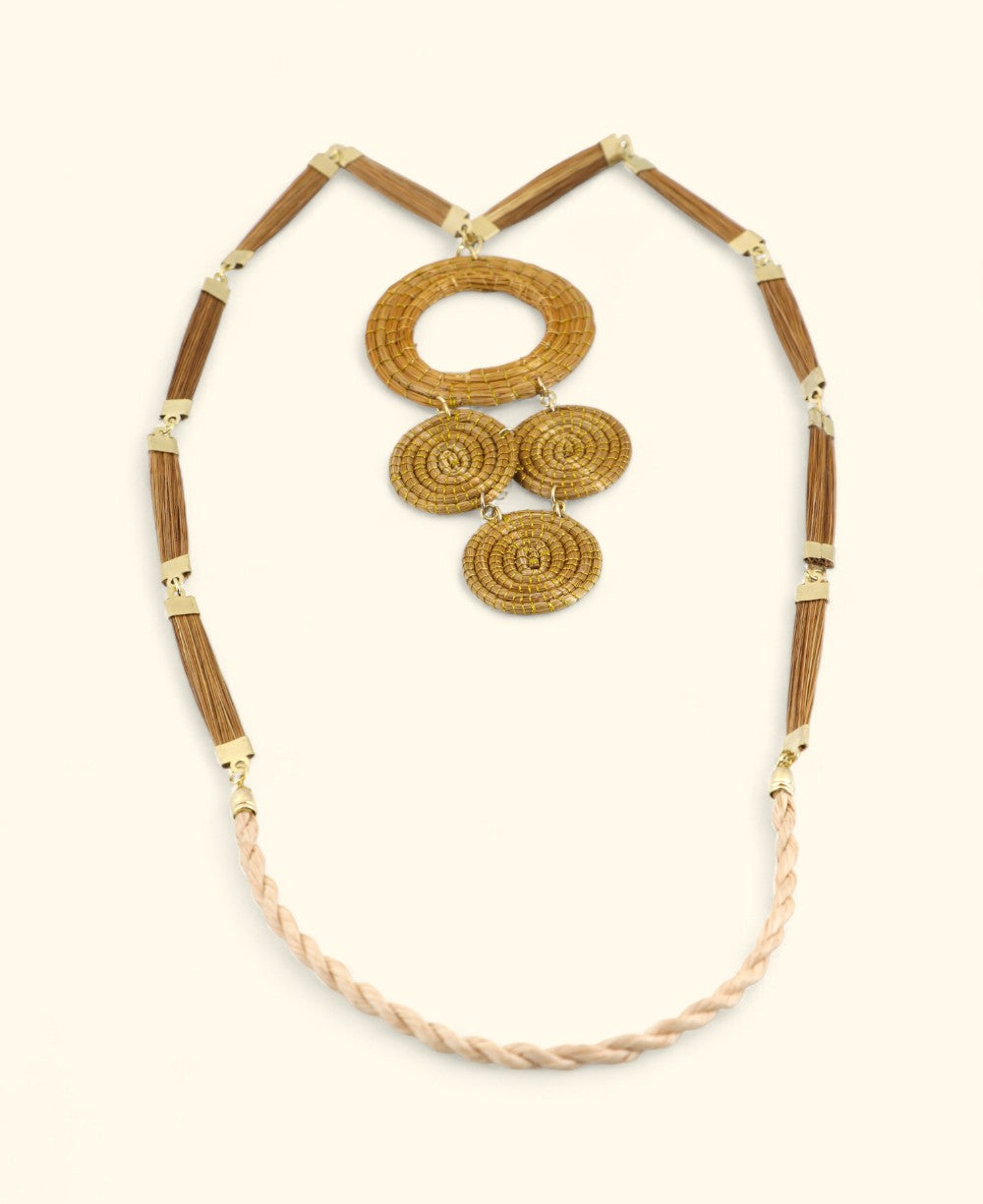Brazilian golden grass necklace with spiral pendant