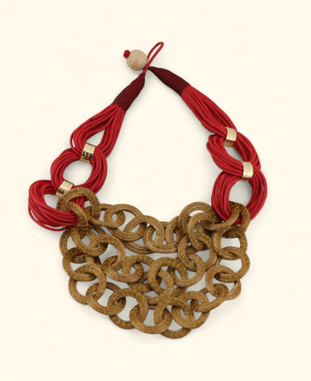 Brazilian golden grass chain necklace with red cord