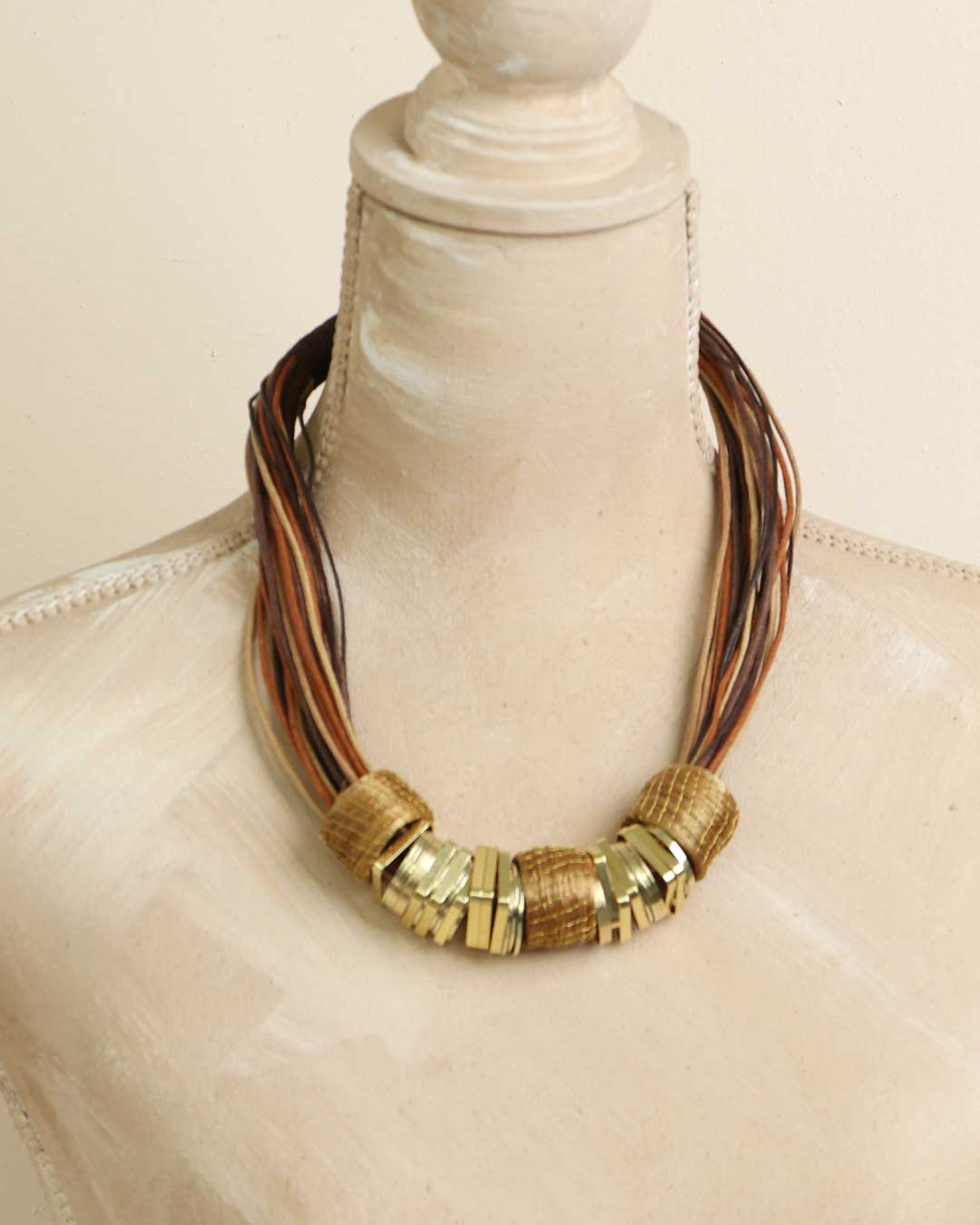 Artisan Brazilian necklace made from Amazonian golden grass