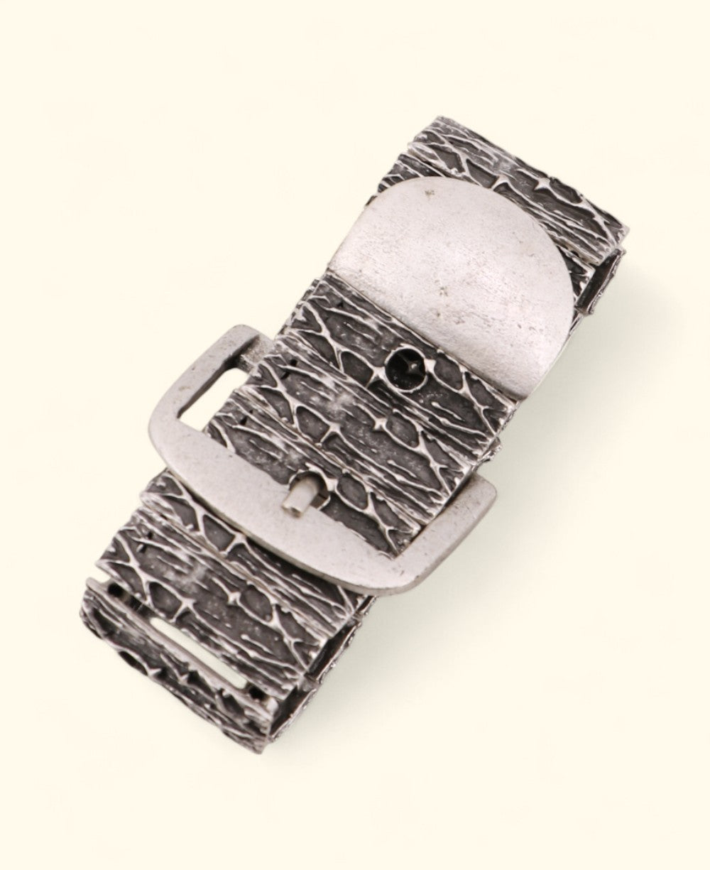 Distressed texture pewter alloy bracelet close-up