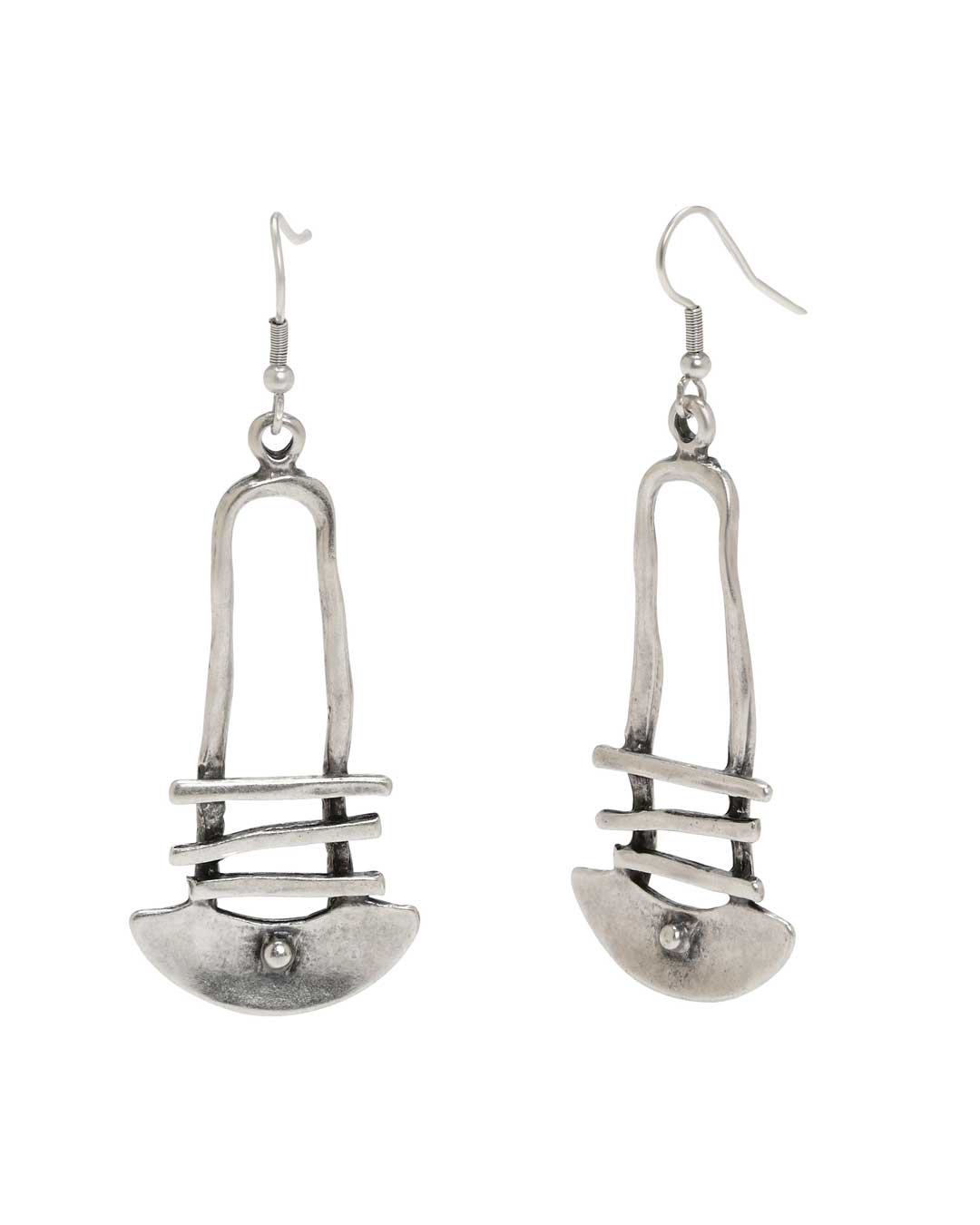 Antique silver abstract earrings with geometric lines
