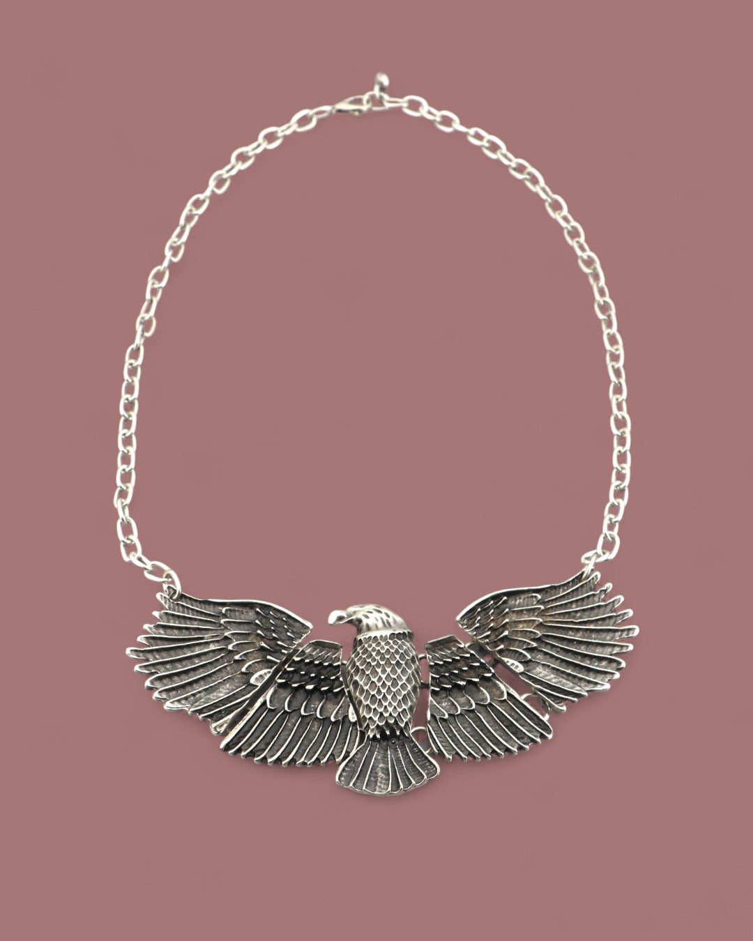 Pewter eagle statement necklace with extended wings