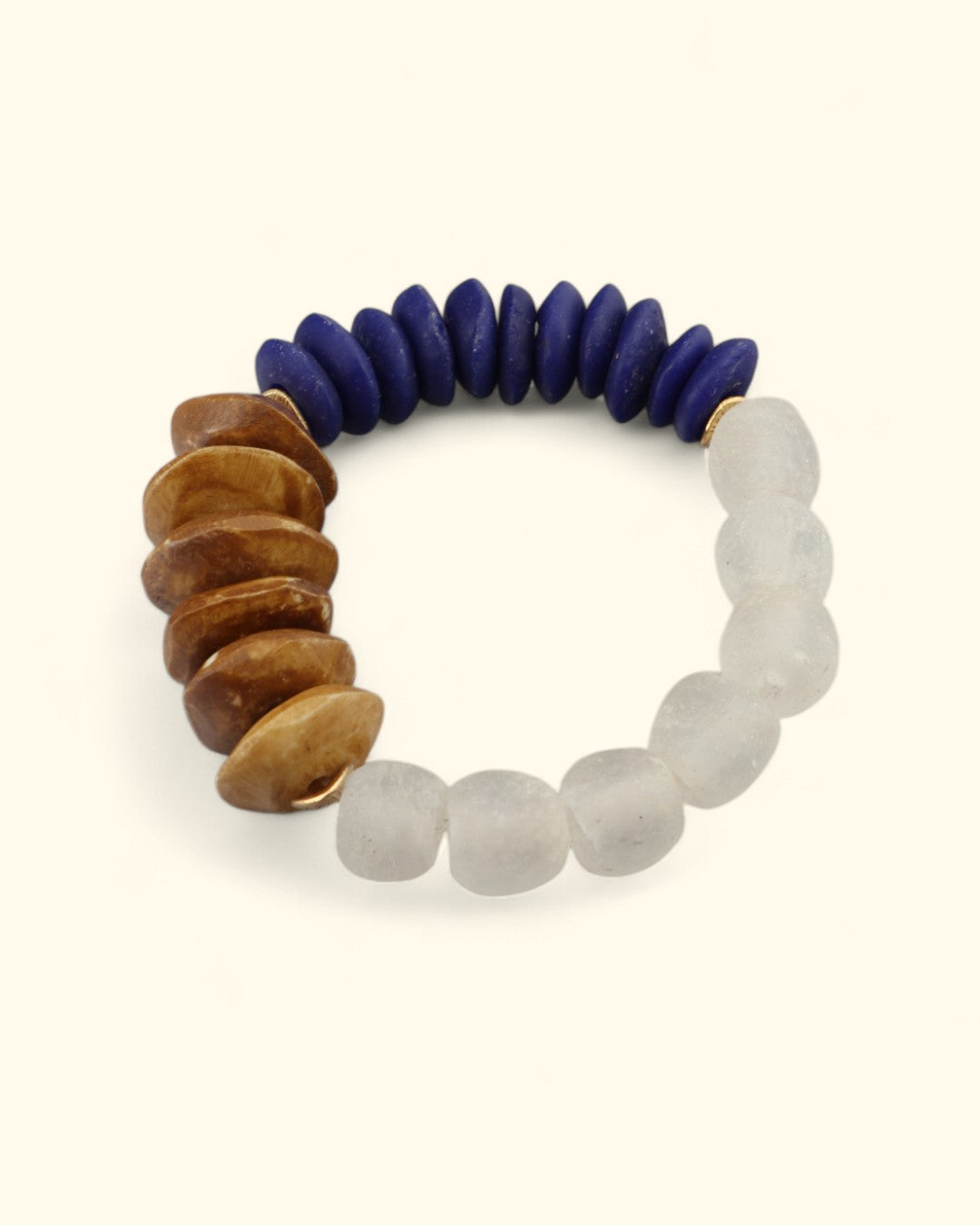 Handmade stretch bracelet with blue Ashanti and bone beads