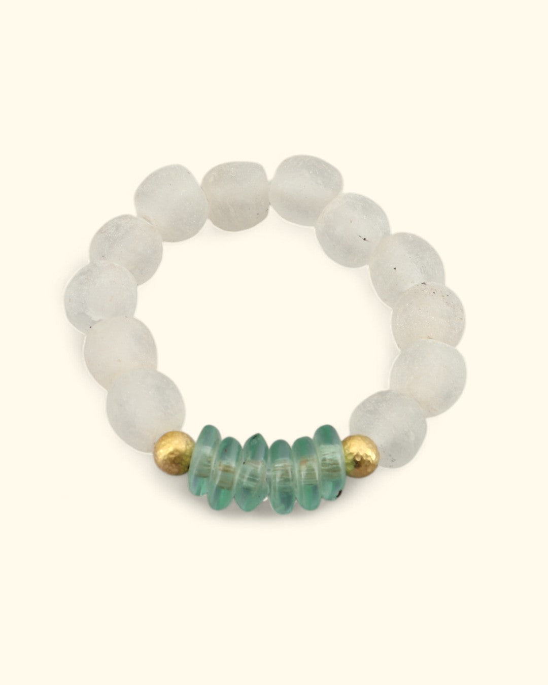 Recycled glass bracelet with teal rondelle beads