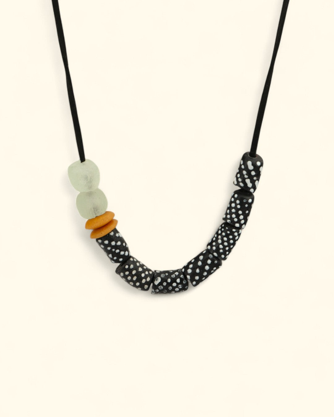 Adjustable African bead necklace with dotted design