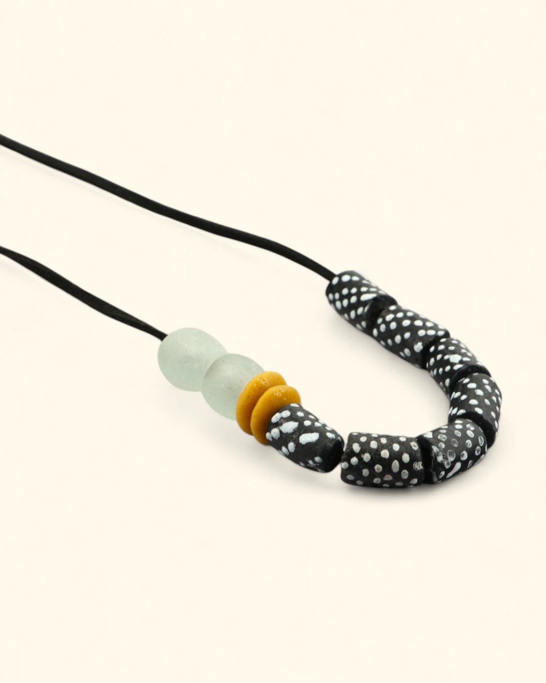 Recycled glass bead necklace with suede cord from Ghana