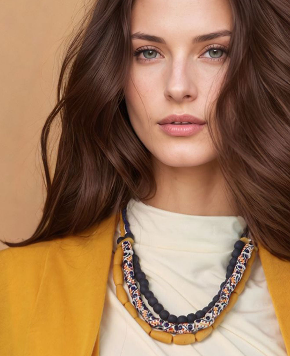 Eco-friendly recycled glass bead necklace with S-shaped hook closure