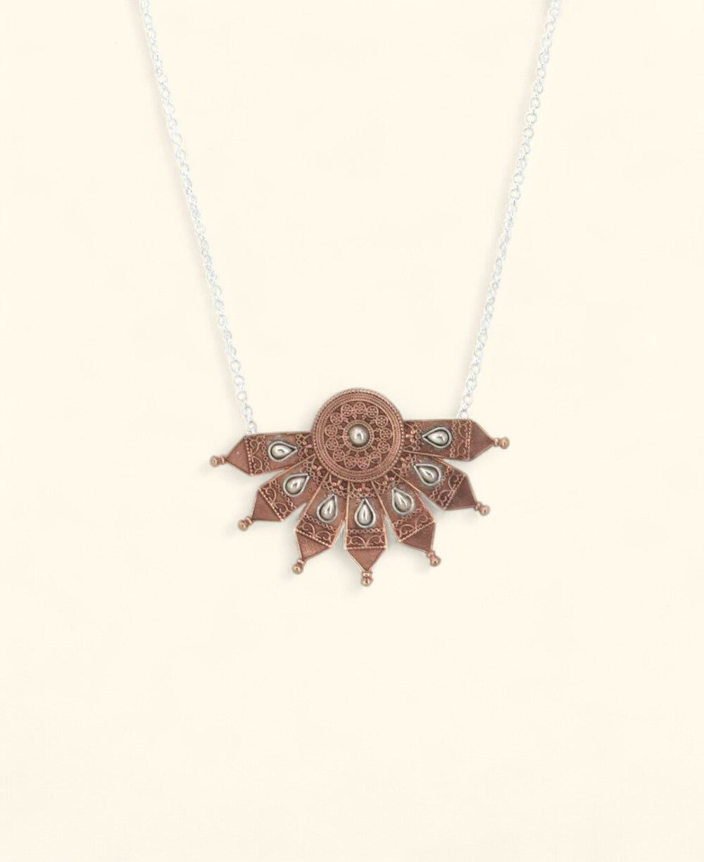 Antique Bronze Filigree Pendant Necklace
