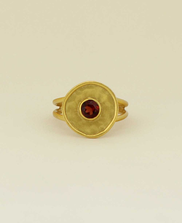 Gold plated brass garnet ring