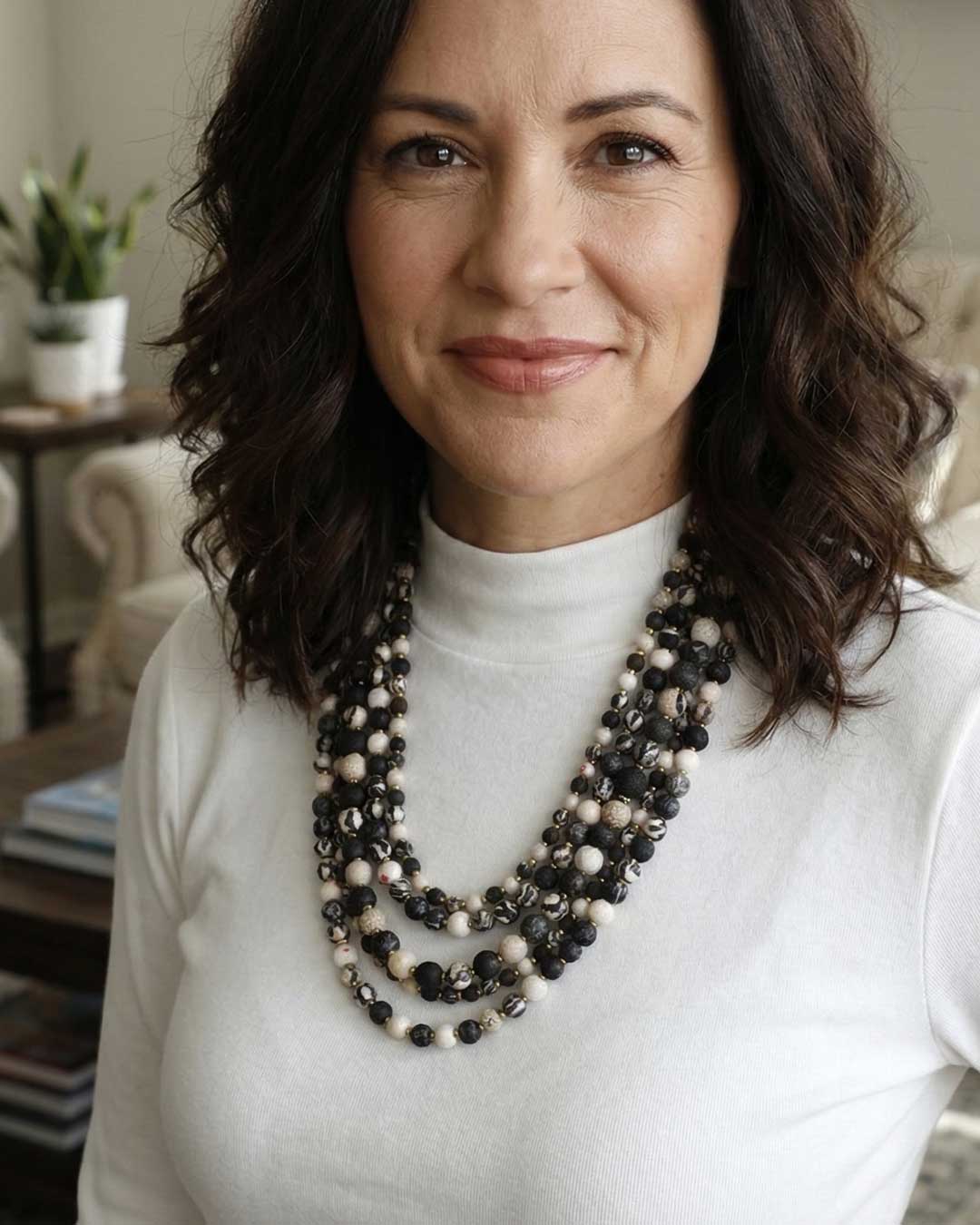 Layered Black And White Kantha Textile Necklace