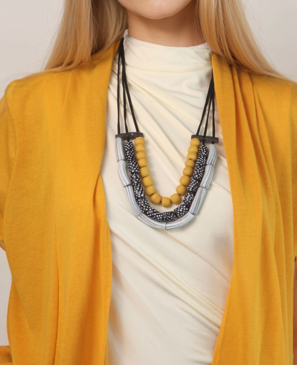 Fair Trade African Recycled-Glass Beaded Three Layer Necklace