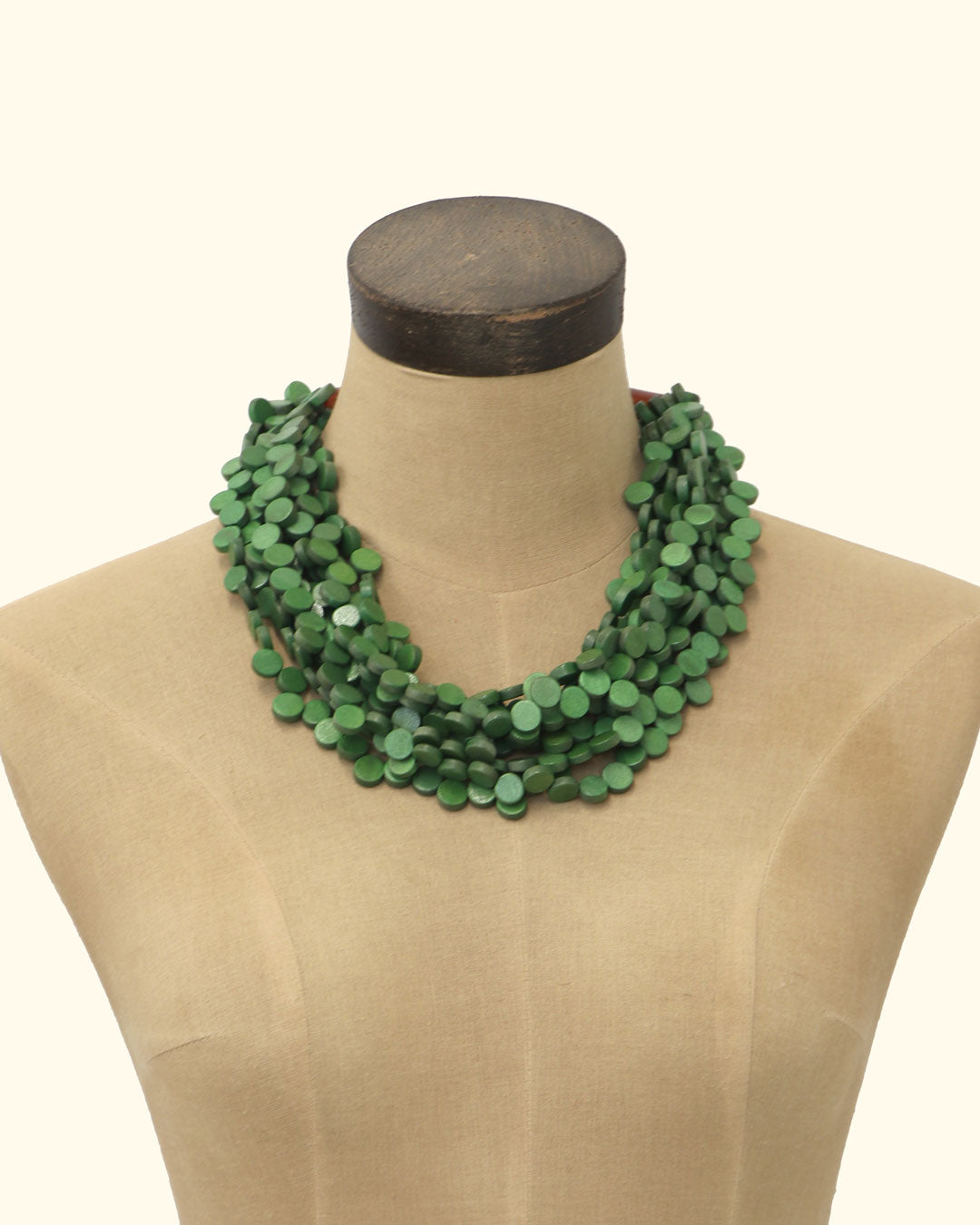 Twisted Green Wood Disc Necklace