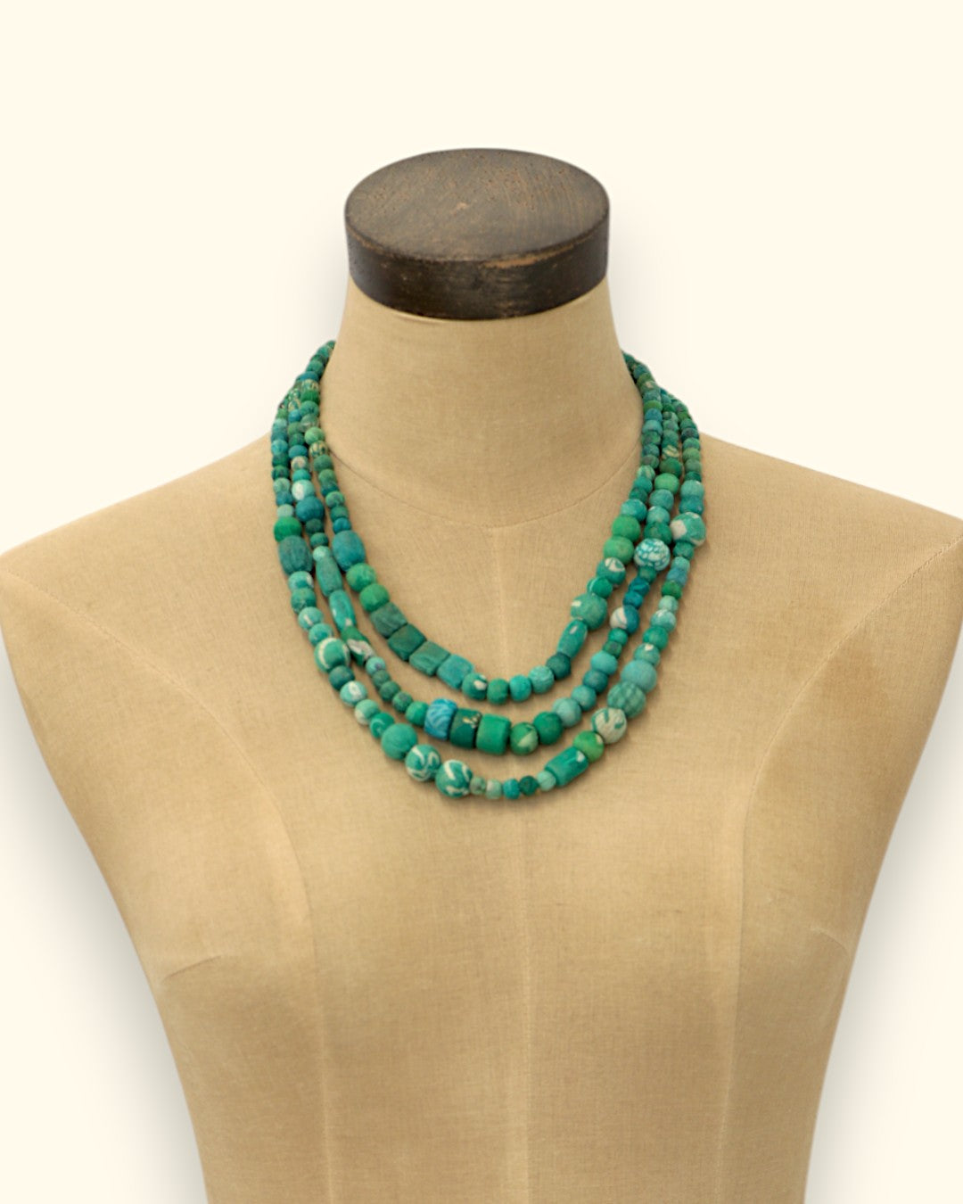 Three Layered Green Textile Bead Necklace