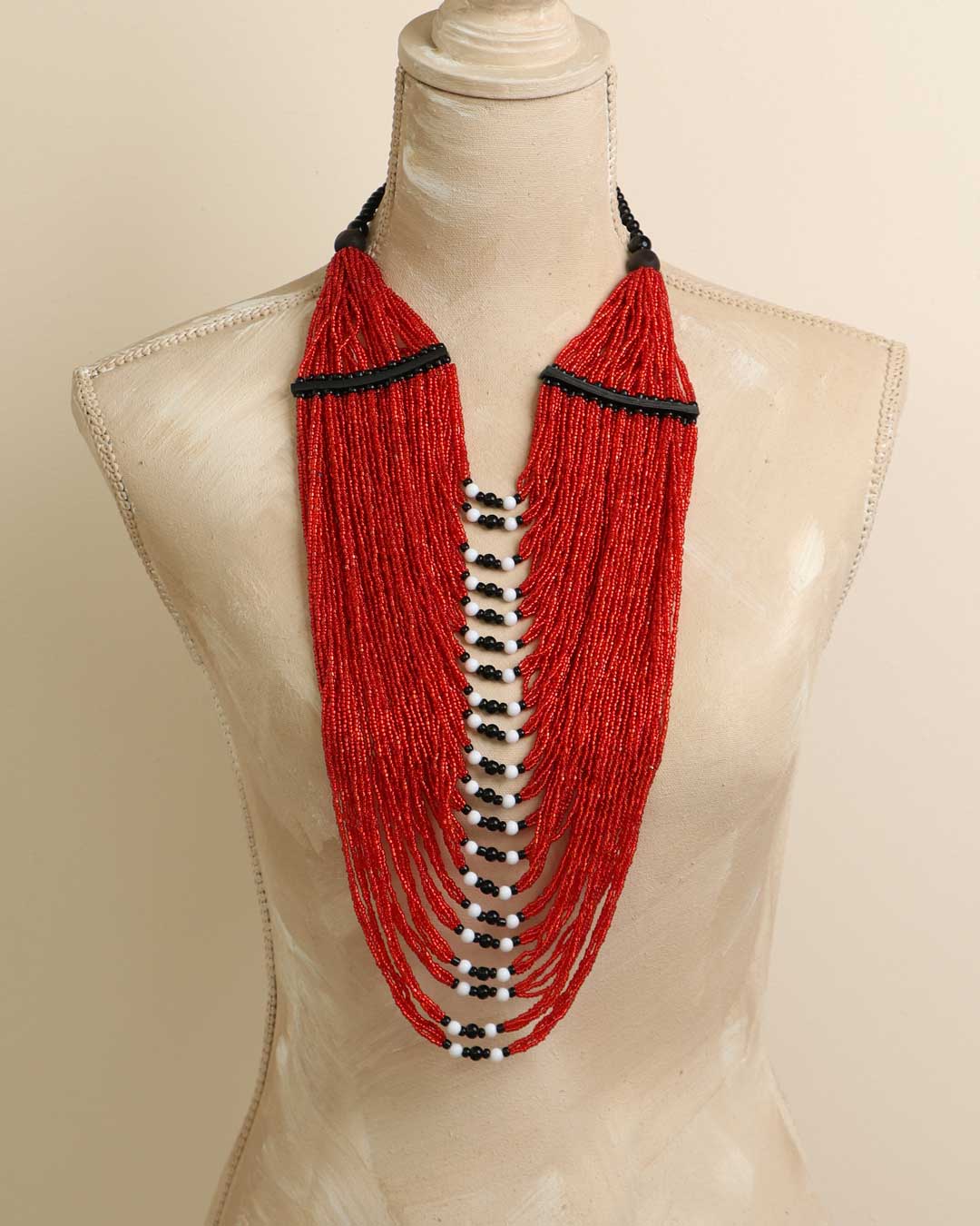 Ghanaian red beaded statement necklace