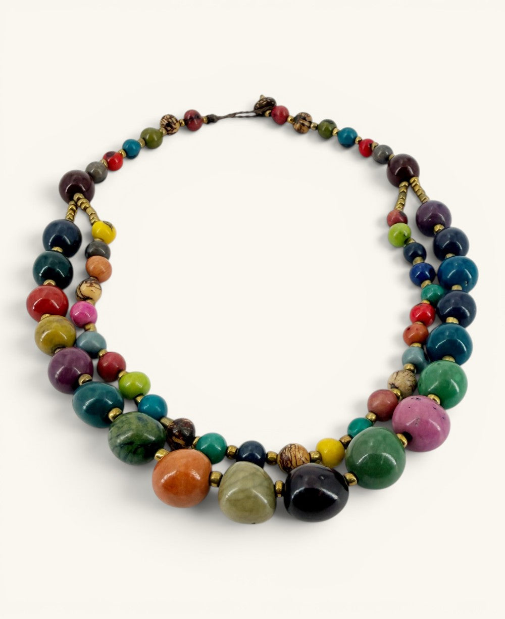 Acai & Pambil Seed Beaded Double-Strand Necklace