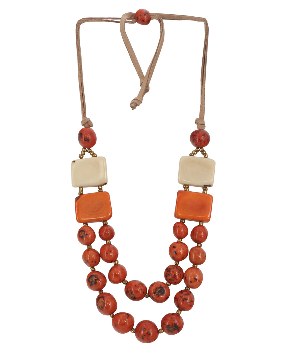 Rust Orange Tagua and Bombona Seed Necklace