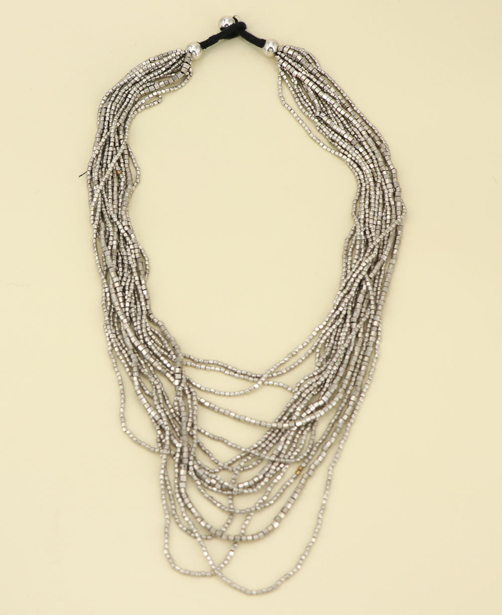 Antique silver tone multi strand necklace