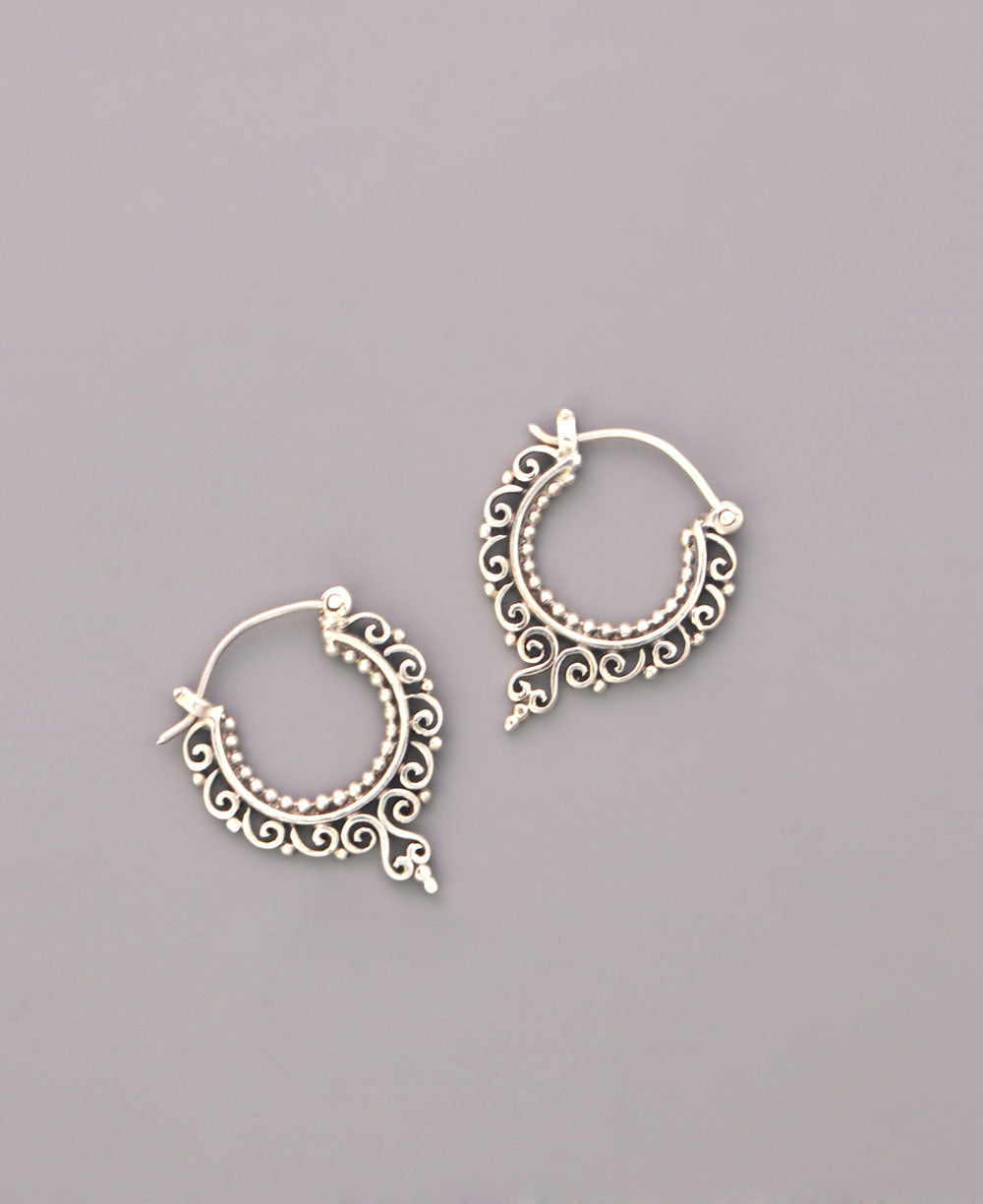 Sterling silver filigree hoop earrings