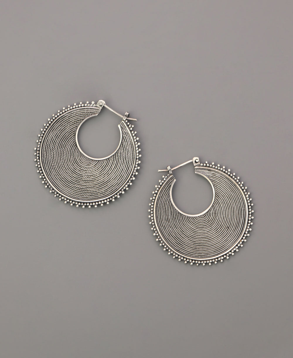 Tribal boho sterling silver hoop earrings