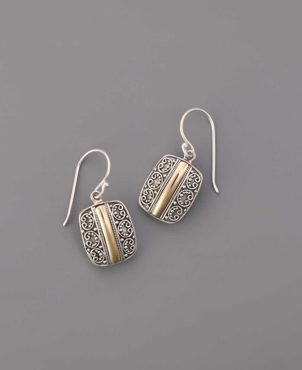 Sterling silver filigree earrings with gold accents