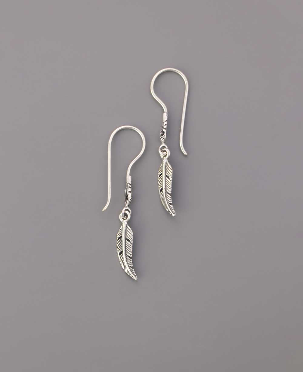 Sterling silver feather dangle earrings