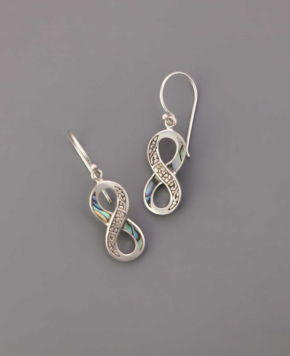 Sterling silver infinity earrings with abalone shell