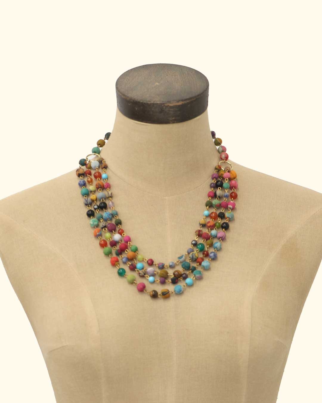 Kantha Beaded Gemstone Drape Necklace