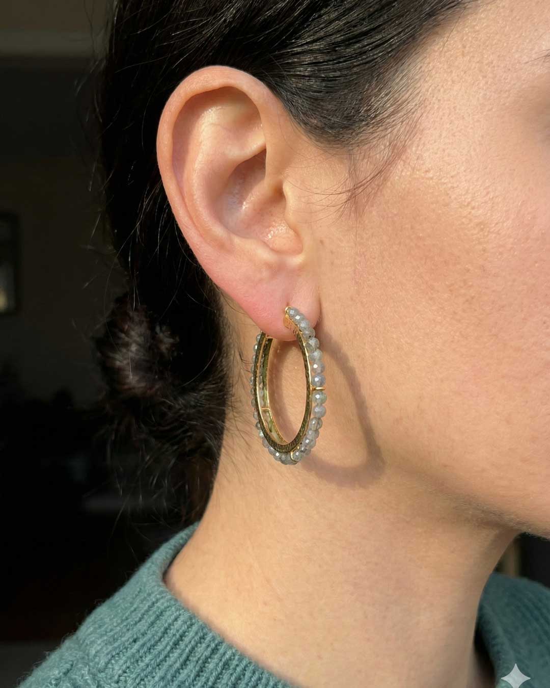 Labradorite Gemstone Gold Hoop Earrings