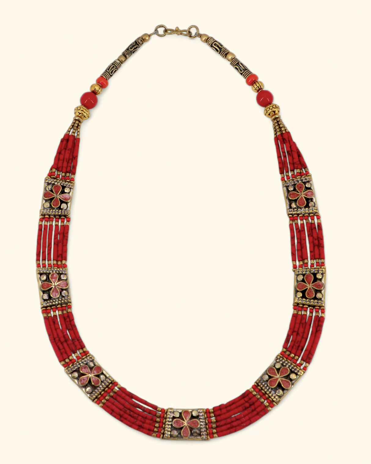 Tibetan Red Tones Inlay Necklace