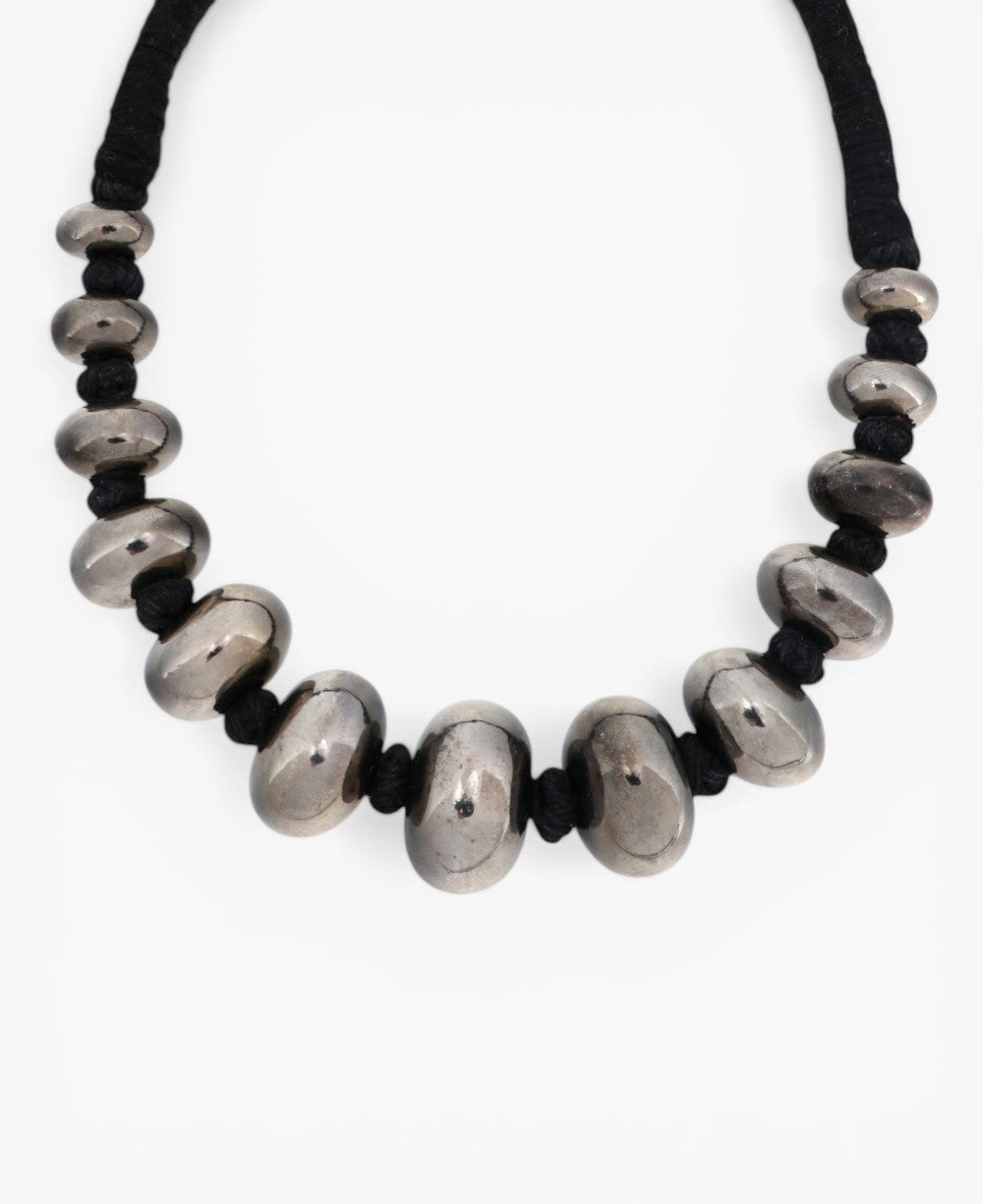 Midnight Silver Graduated Bead Statement Necklace