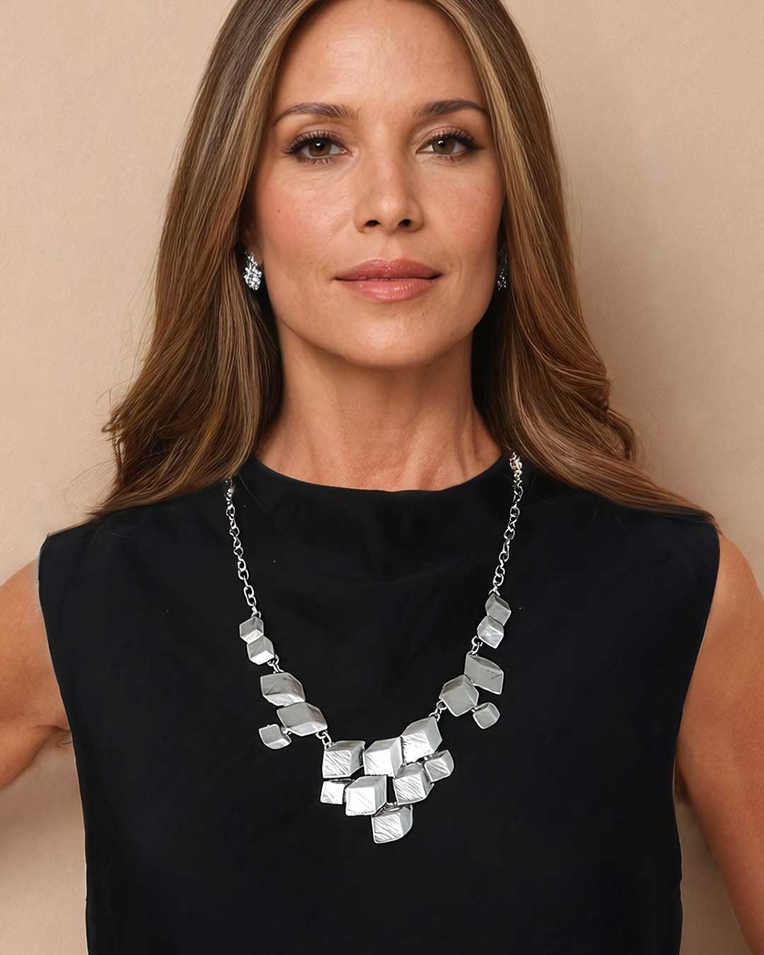 Stacked Cube Design Artistic Statement Necklace