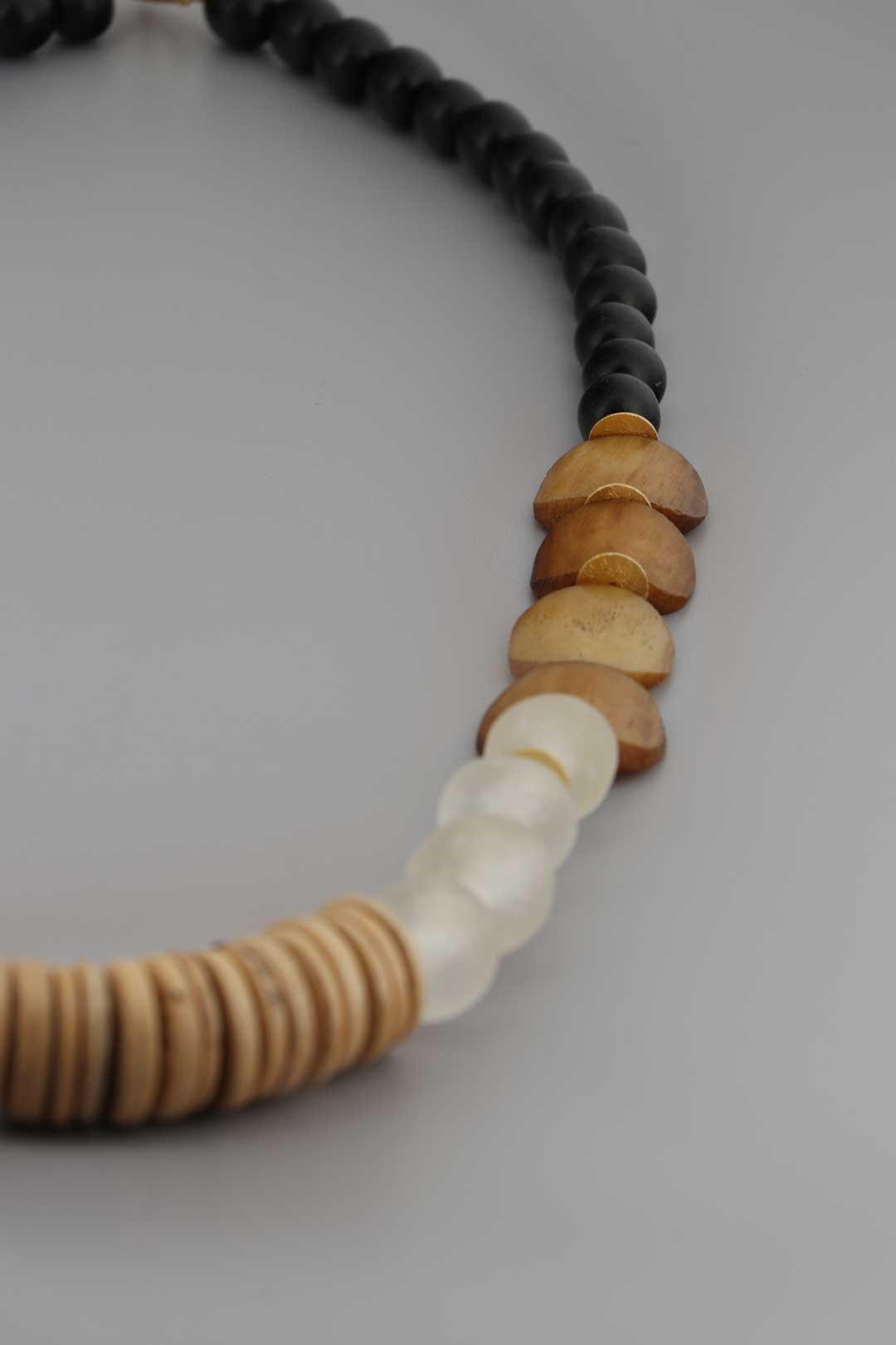 Earthform Statement Necklace – Coconut Wood, Bone & Recycled Glass