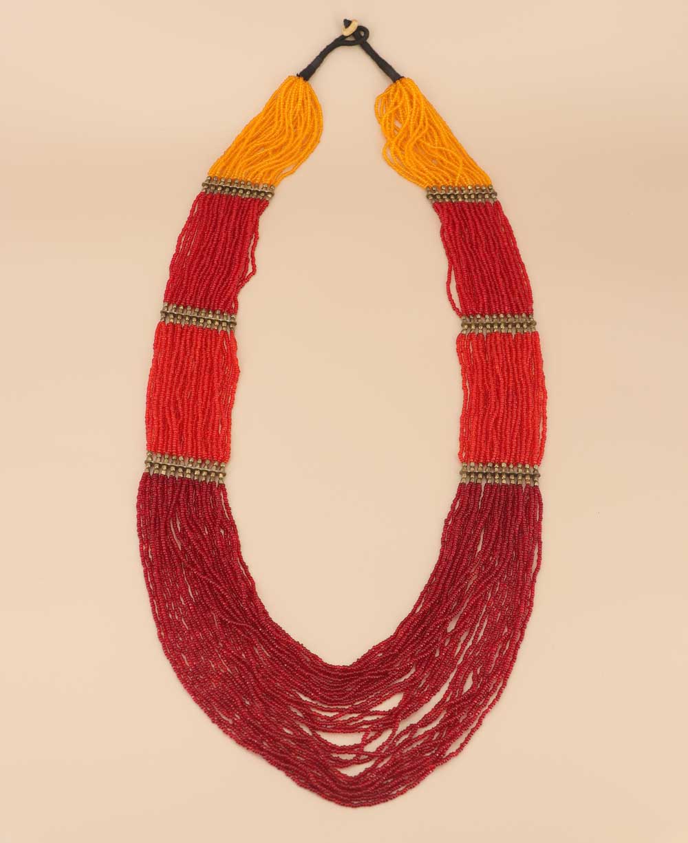 Sunrise statement necklace in red and orange tones