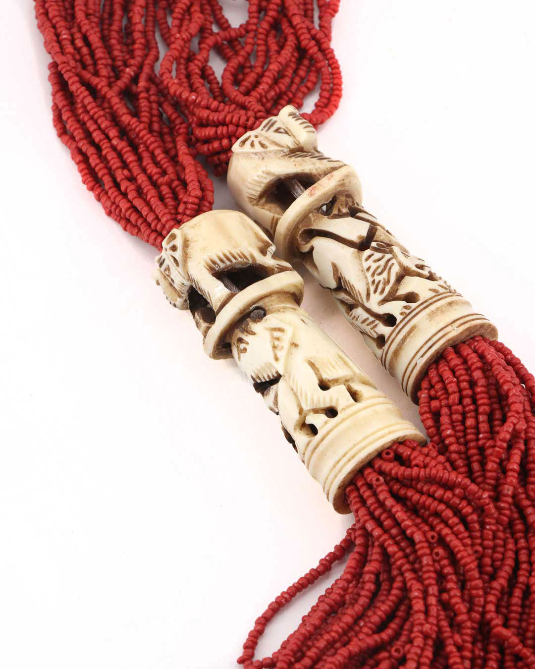Elephant Carving Red Beaded Statement Necklace