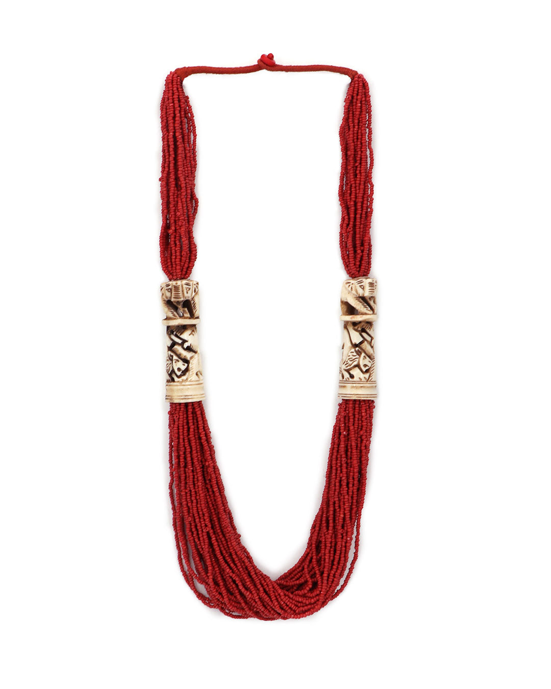 Elephant Carving Red Beaded Statement Necklace