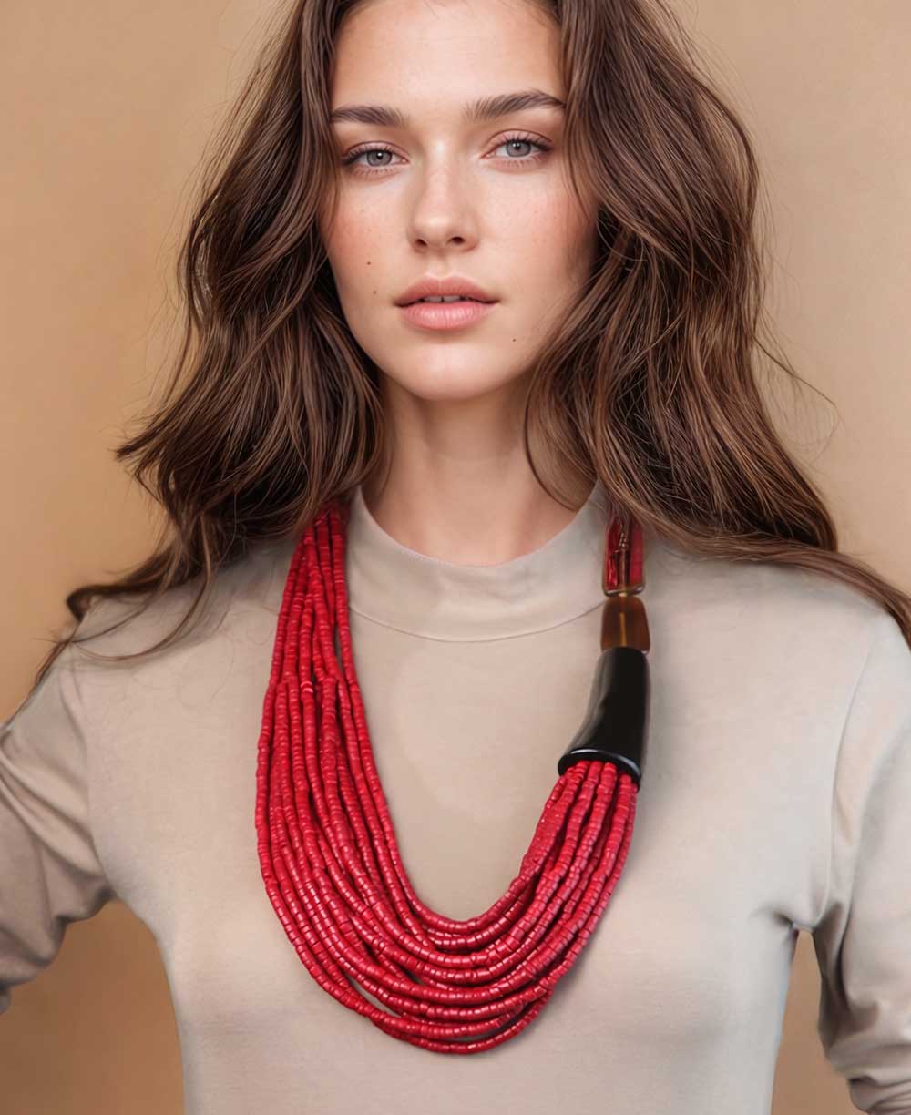 Red Beaded Statement Necklace