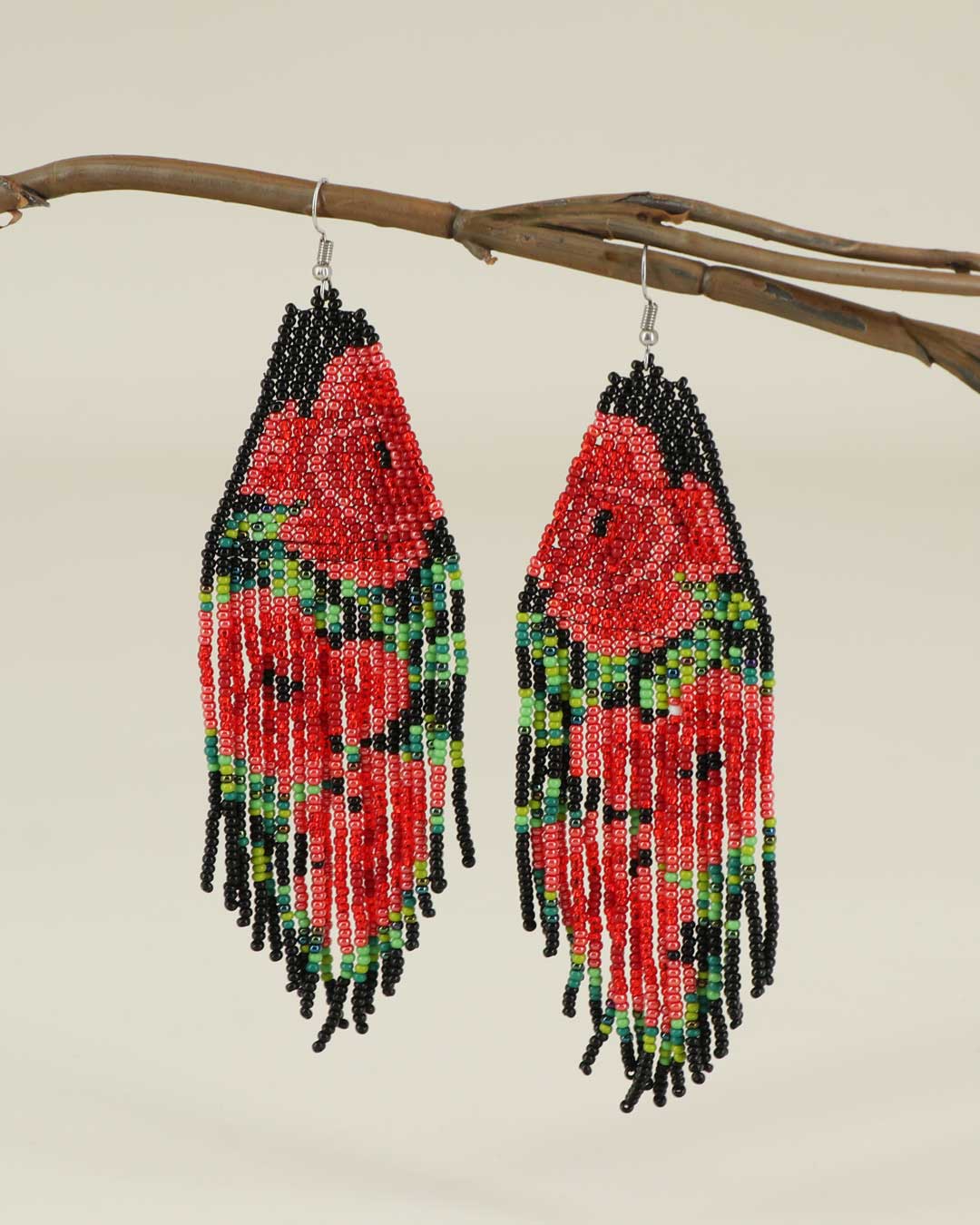 Floral Cascade – Handwoven Rose Fringe Earrings
