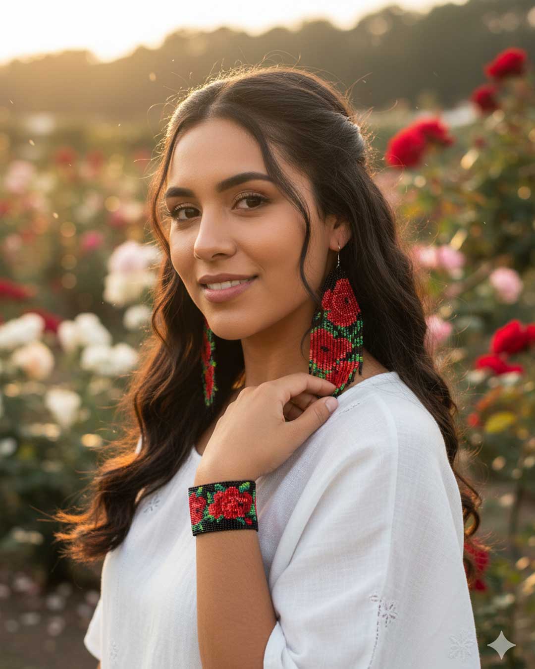 Floral Cascade – Handwoven Rose Fringe Earrings