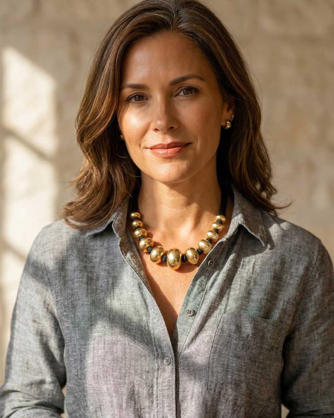 Handcrafted Indian statement necklace with graduated gold beads