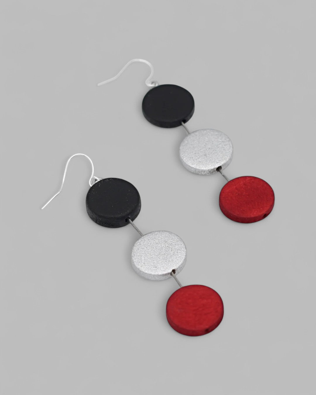 Handmade wood bead earrings with silver-plated French hooks