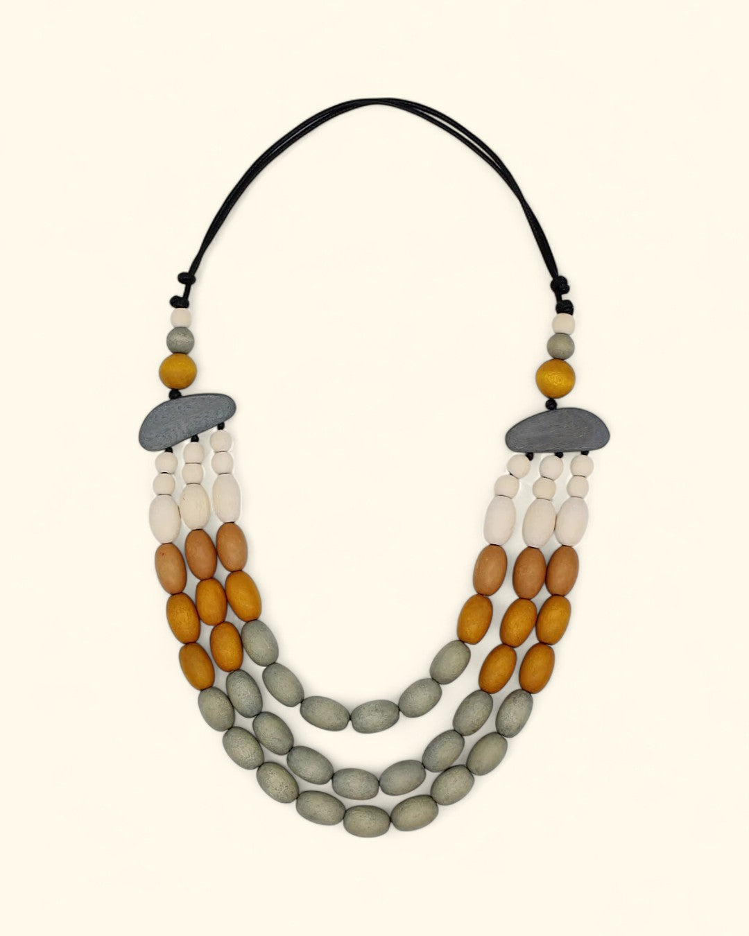 Adjustable artisan necklace with hand-painted wood beads